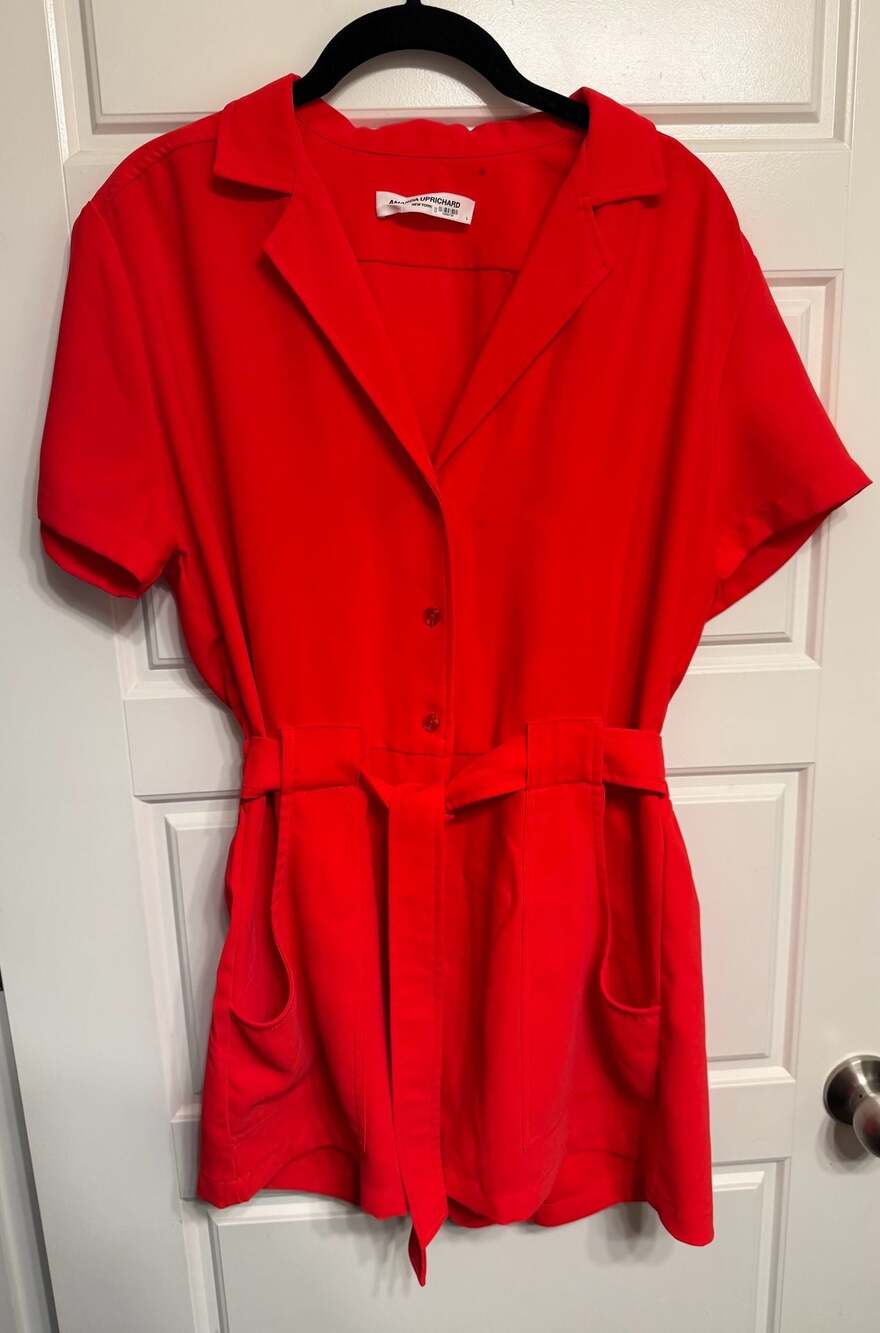 Amanda Uprichard Crimson Red Collared Romper Belted Size L - Picture 5 of 8